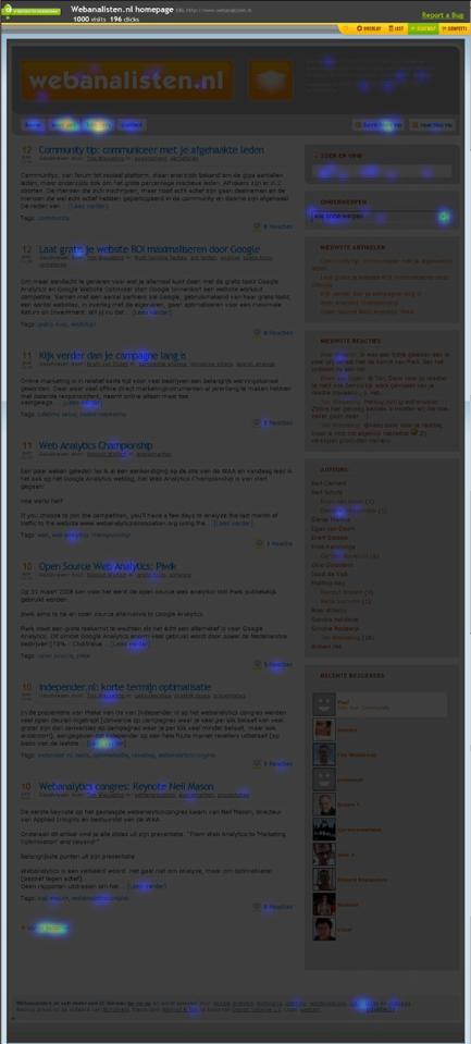 Homepage webanalisten.nl heatmap door crazyegg.com