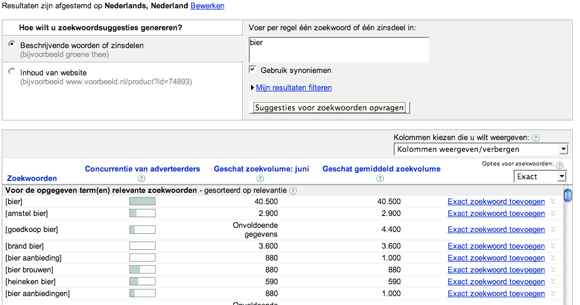 google keyword tool bier