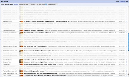 Google Reader met Postrank browser plugin