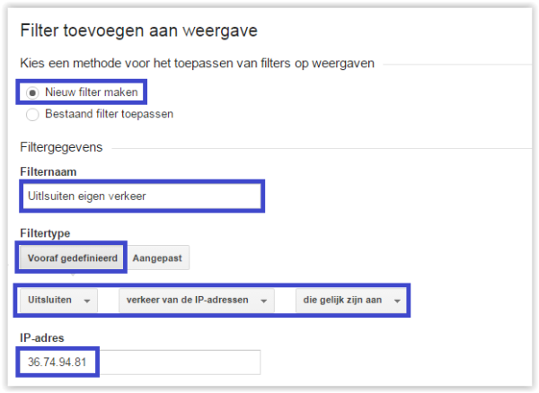 Filter eigen verkeer uitsluiten