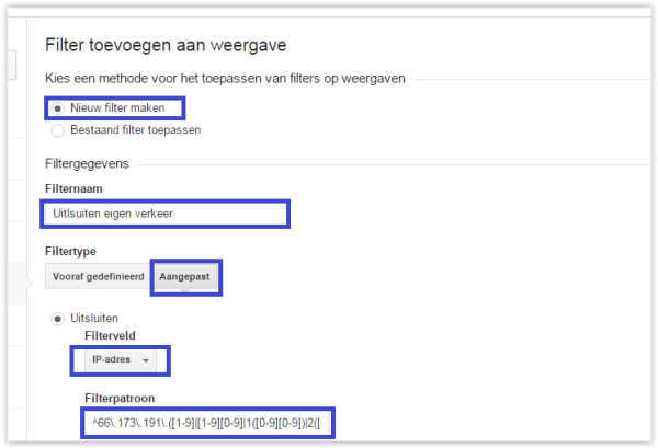 Filter uitsluiten eigen verkeer (IP range)