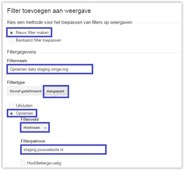 Google Analytics filter staging omgeving