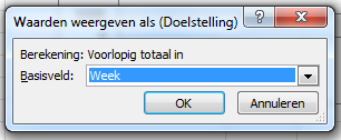 Kies de dimensie waarvan het voorlopig totaal weergegeven moet worden