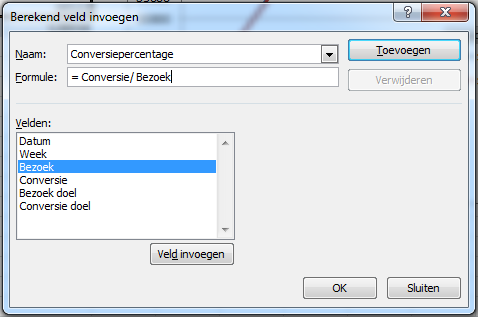 Voer de formule in voor het berekend veld - conversiepercentage